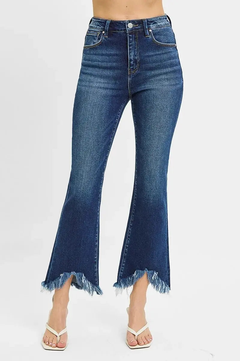 RISEN Full Size High Rise Crop Bootcut Fray Hem Jeans Plus Size - Love Salve